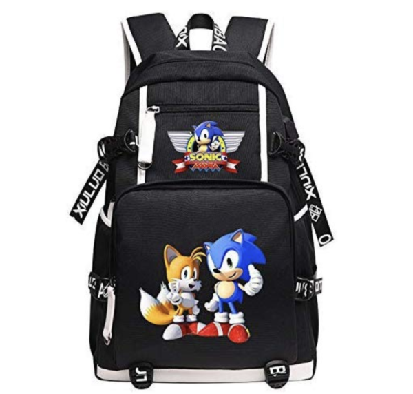 Qushy Sonic Adult Backpack School Bag Black Large Capacity Bookbag Daypack